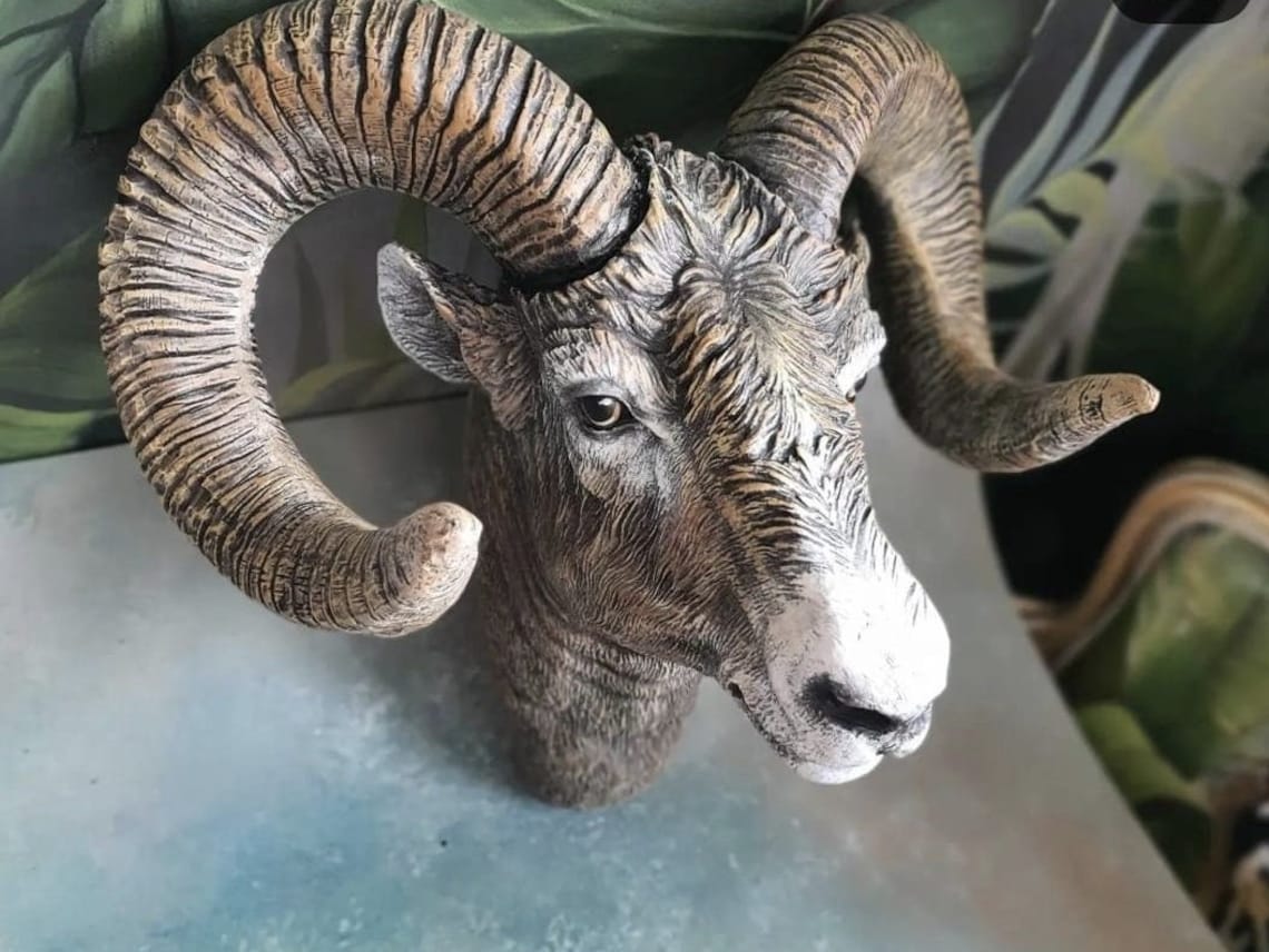 Realistic Huge Ram's Animal Head, Wall Decor Statue, Ram Head Wall