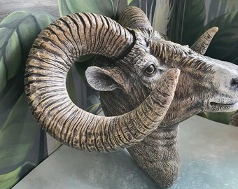 Realistic Huge Ram's Animal Head, Wall Decor Statue, Ram Head Wall