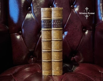 1875 "The Argosy" Two Volumes By Mrs Henry Wood, Attractive Antique Leather Bound Books, Poems