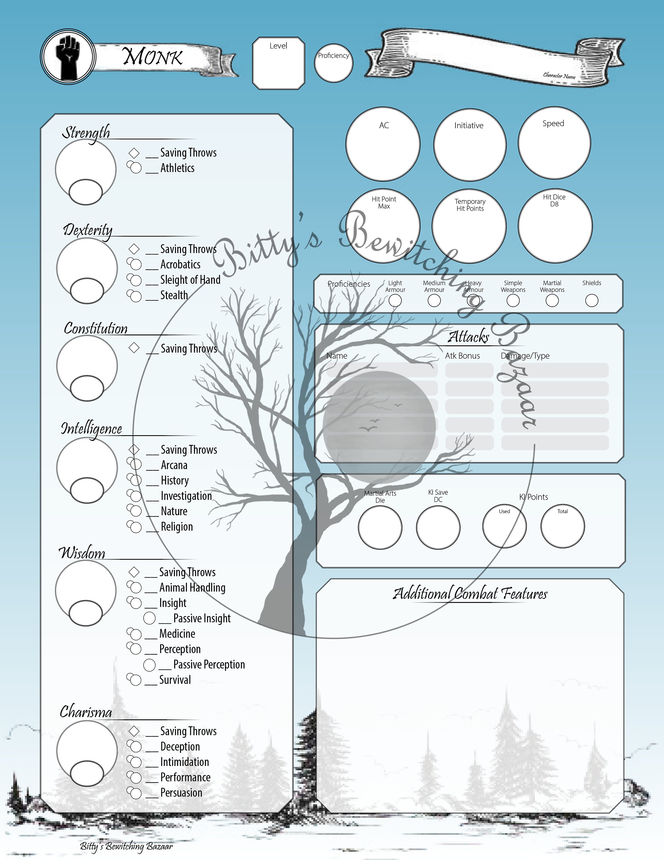 Monk D&D 5e Character Sheet 5 Pages PDF Digital Download Etsy UK