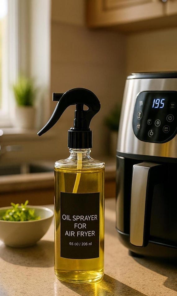 Glass Oil Sprayer for Air Fryer – 200ml / 6.7 oz – Olive oil dispenser, Cooking, Baking & Frying – Leakproof Trigger – Fine Mist Dispenser