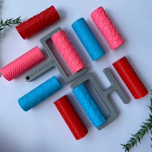 Clay Texture Roller Stamp, 3D Printed Embossing Tools for Polymer Clay, Floral Leaves Rattan Patterns, Sandpaper Supplies