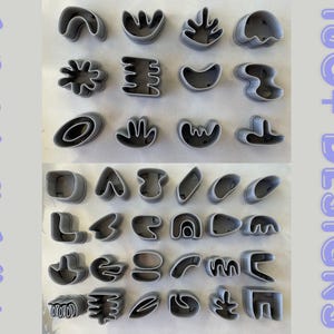 Paquete de cortadores de arcilla polimérica abstractos con 36 diseños únicos en 5 tamaños, archivos STL, formas orgánicas modernas