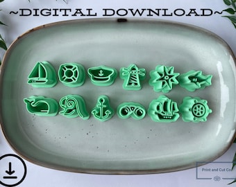 Ocean Clay Cutter Bundle STL Pack | Seaside Stud Cutters | Digital Download