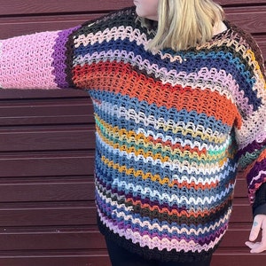 Patrón de suéter de crochet fácil: cuello redondo con retazos de hilo (patrón PDF)
