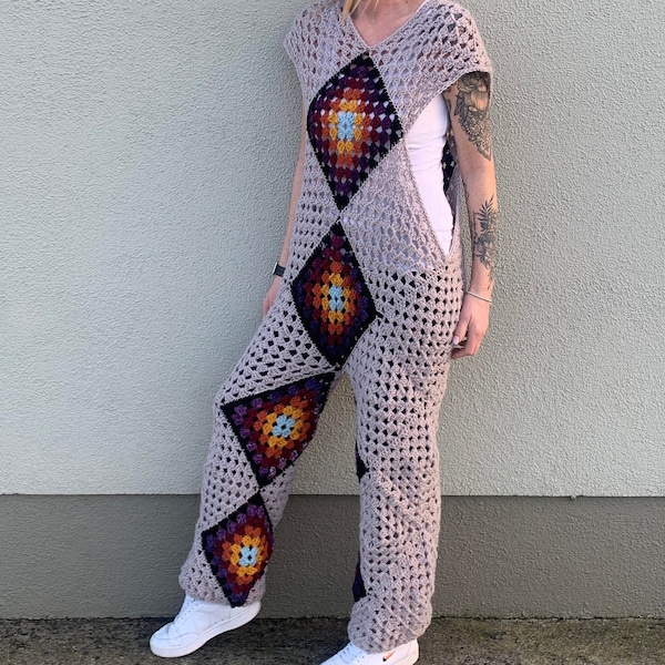 Easy Crochet Jumpsuit Pattern for Beginners, Crochet Summer Clothes, PDF crochet festival wear, Crochet Granny Square Pattern