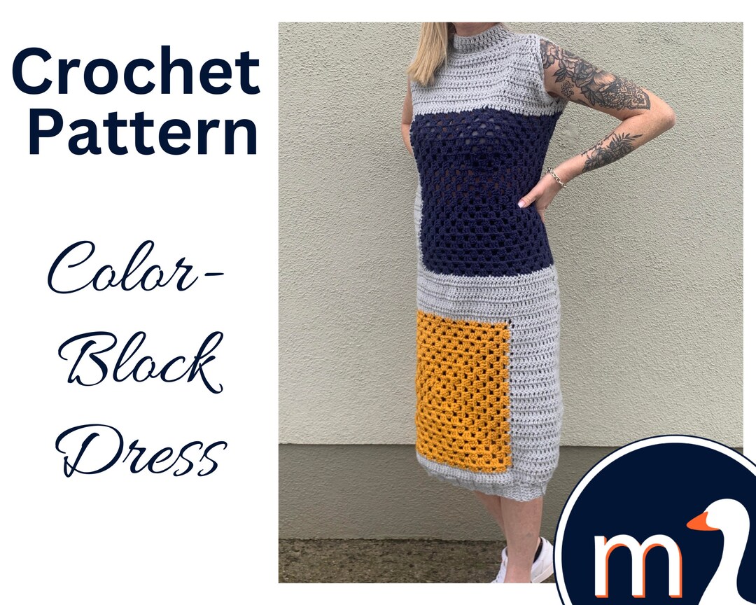 Crochet Dress Pattern Granny Square Colorblock PDF Crochet Etsy