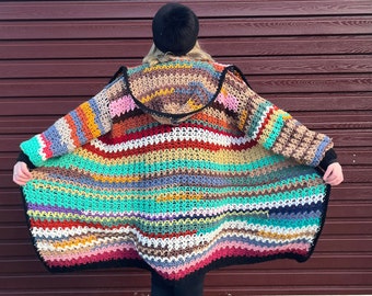Easy Crochet Pattern, Scrap Yarn V Stitch Long Cardigan Crochet Pattern PDF by MoodyGoose || Womens crochet clothing pattern