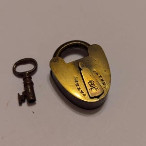 Antique V R Crown Patent Seal Engraved Brass Padlock with Key