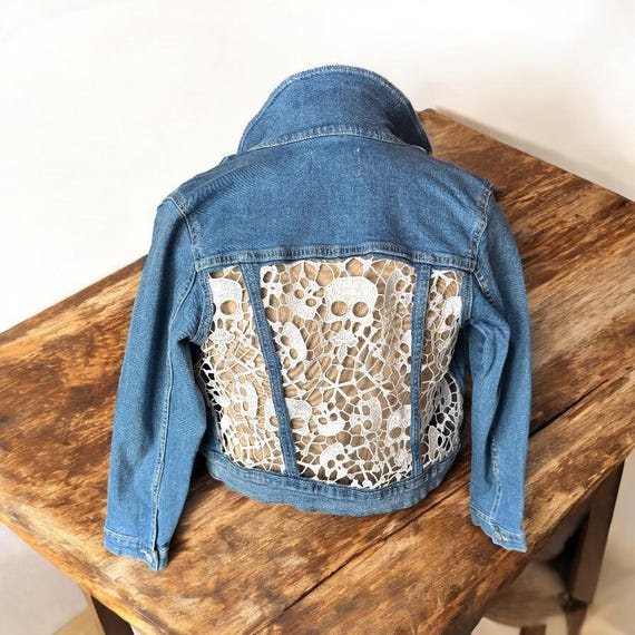 Girls Skull Lace Denim Jacket – Size Large 10/12 – Old Navy Brand