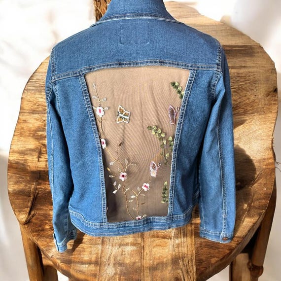 Denim Jacket With Sheer Panels Kids 3T Sheer Lace Floral Denim Jacket