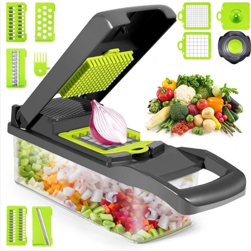 Vegetable Chopper with 7 Interchangeable Stainless Steel Blades Send Storage Container & Cleaning Brush Multi-functional Adjustable Vegetable Slicer Dicer for Onion Potato Tomato Fruit Masthome 