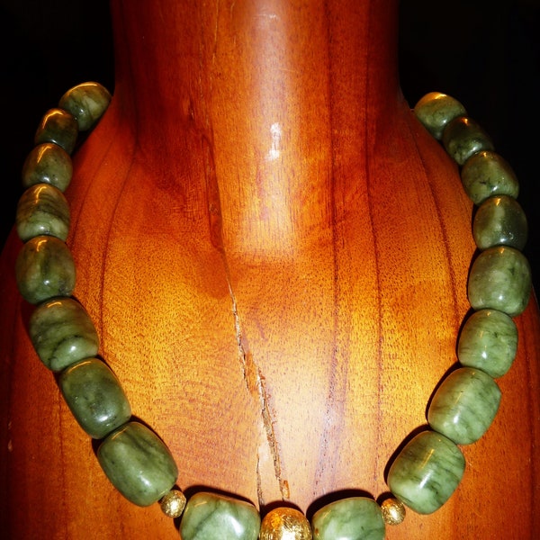 Gemstone CHAIN/NECKLACE (jade?) + gold-plated sterling silver clasp