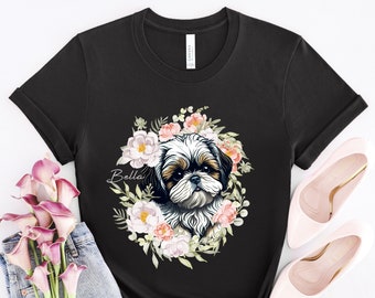 Custom Shih Tzu Shirt, Flower Dog, Shih Tzu Dog Gift, Shih Tzu Dog Mom, Shih Tzu Lover Gift, Shih Tzu Mom Gift, Cute Shih Tzu, DG503SHIW01