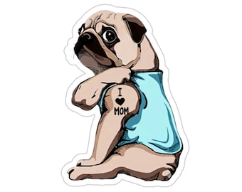 Autocollant de carlin, j'aime maman, cadeau de chien de carlin, cadeau d'amant de carlin, cadeau de maman de carlin, cadeaux de carlin pour des femmes, cadeau mignon de carlin, cadeau drôle de carlin, DG006PUGW09