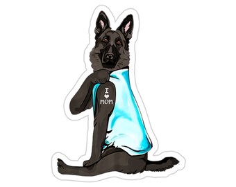 Dark Brown German Shepherd Sticker, I Love Mom, German Shepherd Dog Gift, German Shepherd Dog Lover, German Shepherd Dog Mom, DG006GER07W09