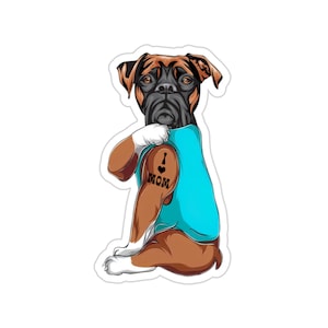 Etiqueta engomada del boxeador atigrado, amo a mamá, amante del perro del boxeador atigrado, mamá del perro del boxeador atigrado, regalo de la mamá del boxeador atigrado, DG006BRIW09