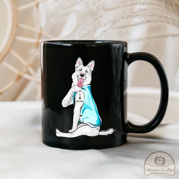 White German Shepherd Mug, I Love Mom, German Shepherd Dog Gift, German Shepherd Dog Lover, German Shepherd Dog Mom, DG006GER14W04