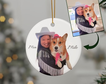 Ornamento personalizado para animais de estimação, ornamento de Natal personalizado para cães, ornamento para animais de estimação usando foto, presente com nome de retrato de cachorro, presente memorial para animais de estimação, M024DOGW24