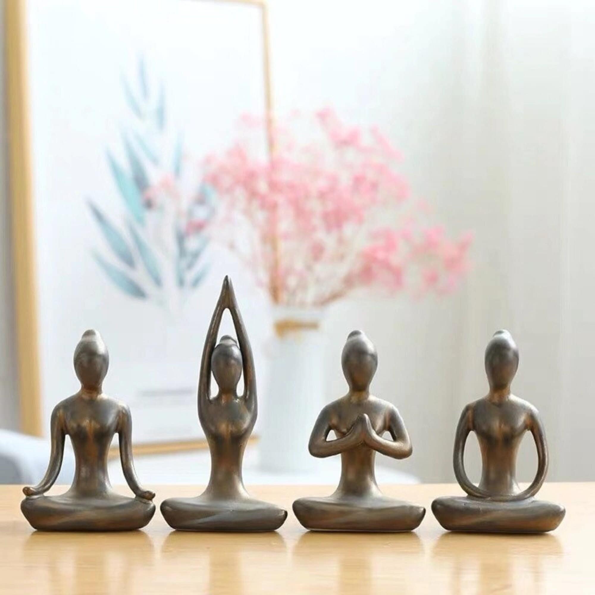 Best Shiyi Lot Of 4 Meditation Yoga Pose Statue Figurine Ceramic Figure