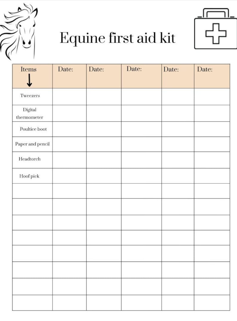 Equine First Aid Check List Etsy