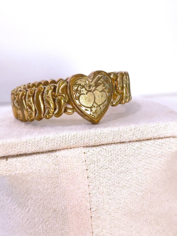 Vintage Pitman & Keeler American Queen Sweetheart Expansion Bracelet Heart Bird