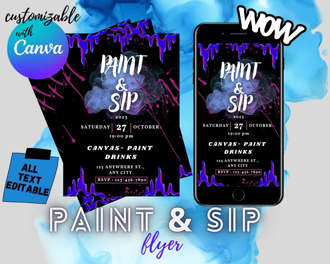 EDITABLE PAINT & SIP Invitation Sip and Paint Flyer Etsy