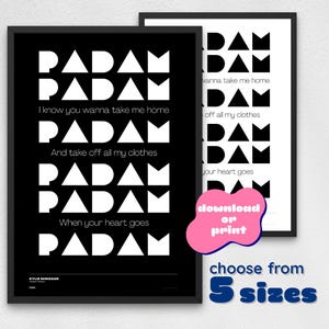 PADAM PADAM / Poster con testo della canzone / Scarica o stampa / Kylie Minogue / Regalo per fan / Minimal / Nero / Bianco / Pulito / Tipografico / Tipo