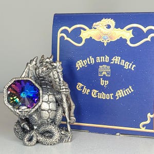 3118 The Dragon Warrior / Myth & Magic / Tudor Mint / Collectable / Pewter / Crystal / Mythical Creature / Sculpture / Figurine / Mint