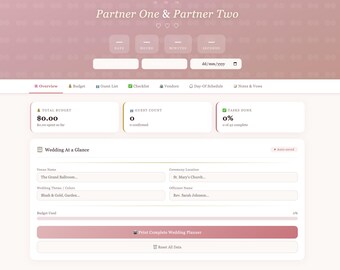 Interactive Wedding Planner Bundle | Blush Gold PDF, Budget Tracker, Guest List (Instant Download)
