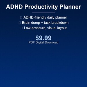 ADHD Productivity Planner | Daily Focus Tracker, Task Breakdown, Brain Dump Sheets (PDF Download)