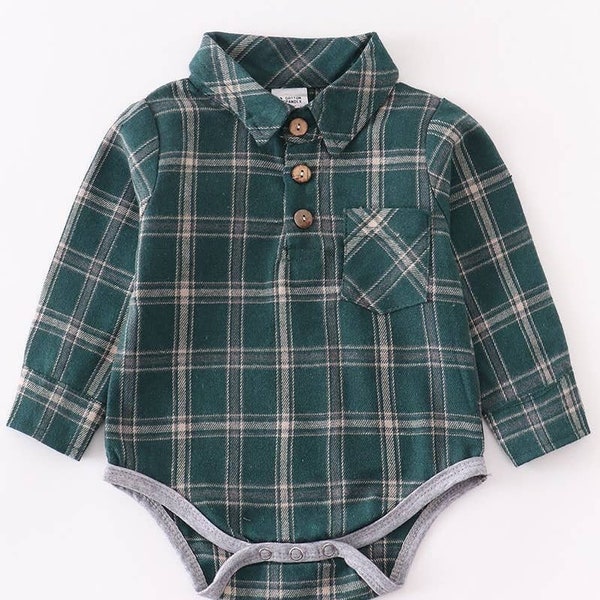 Green and Grey Plaid Onesie | Baby Romper | Toddler Romper | Plaid Romper | Toddler Outfit  | Boy Outfit | Boy Clothing | Toddler Clothing