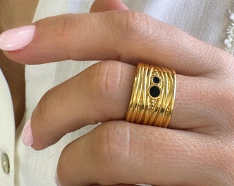 Anillo ancho de cigarro dorado grueso, joyería bohemia llamativa, ajustable