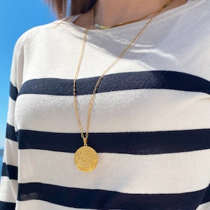 Phaistos necklace, Phaistos disc necklace, Ancient Greek coin necklace, Greek medallion necklace, Statement necklace, gold coin necklace