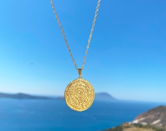 Phaistos necklace, Phaistos disc necklace, Ancient Greek coin necklace, Greek medallion necklace, Statement necklace, gold coin necklace