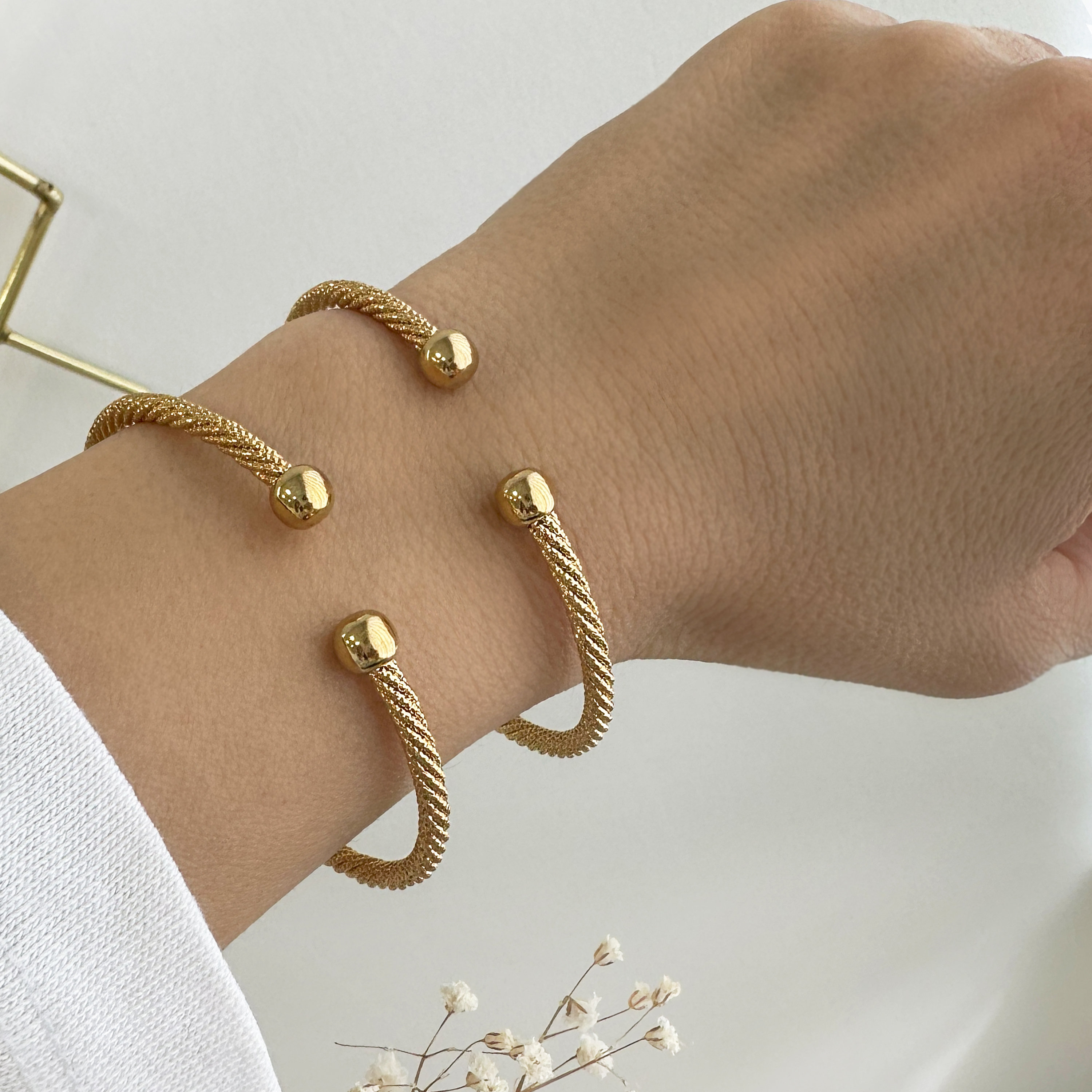 Gold Rope Bangle Bracelet: Adjustable Boho Chic Cuff, Statement jewelry