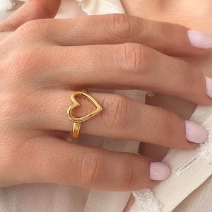 Chunky Gold Heart Ring: Adjustable Minimalist Ring, Handmade in Greece