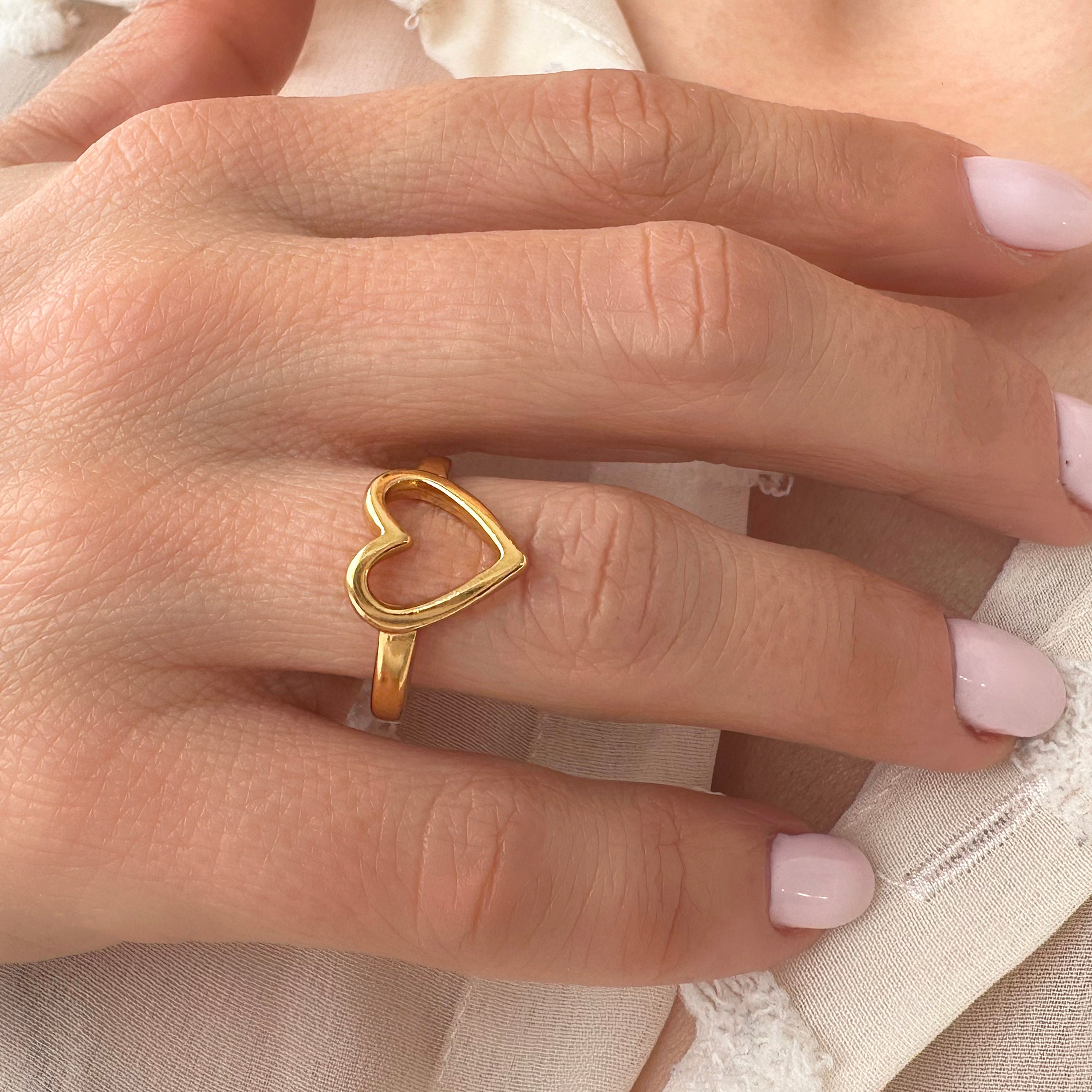 Chunky Gold Heart Ring: Adjustable Open Back, 24k Gold Finish
