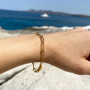 Minimalist 24K Gold Paperclip Bracelet: Handmade Stainless Steel Chain