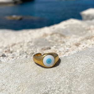 Gold Evil Eye Ring, Dainty Evil Eye Ring, Positive energy, Good Luck Ring, Good Vibes Ring, Adjustable ring, Minimalist Ring,Positivity Ring