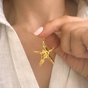 Collana Donna Con Ciondolo Stella Marina In Oro - Gioiello Bohémien Per L'Estate, 45+5 Cm