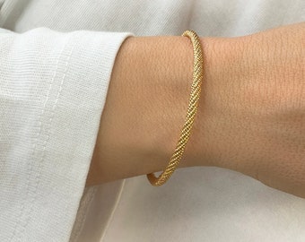 Trendy Gold rope Bracelet, Twisted chain cuff, Open bangle, Chic Minimalist Jewelry