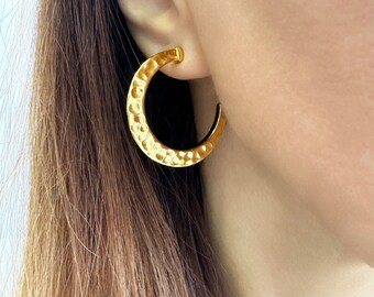 Large Gold Oversized Hoops, Chunky Textured Hoop Earrings, Statement Boho Style jewelry