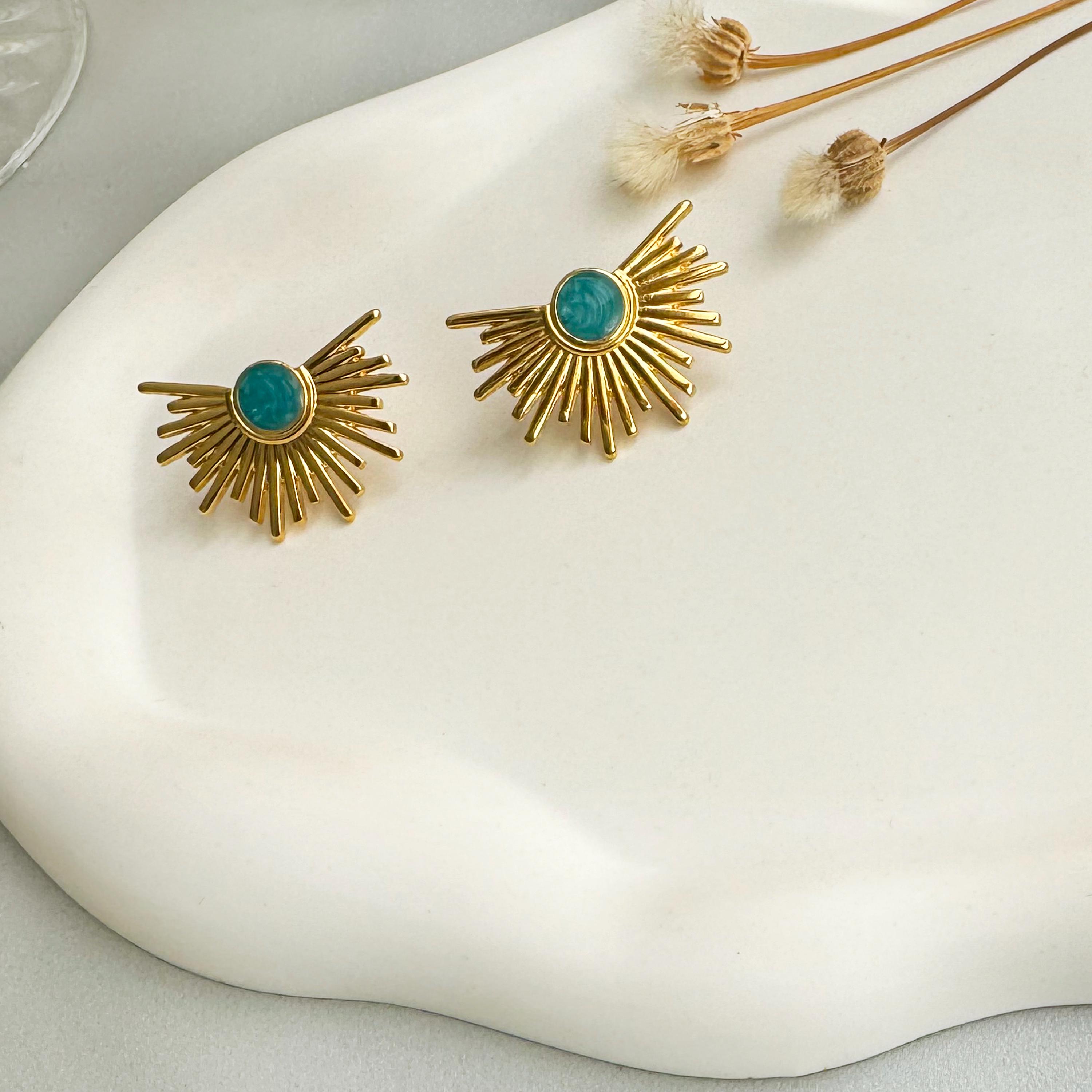 Lot De 3 Boucles Pour Vêtements En Laiton Avec Perle Turquoise - Style Papillon - Occasion Bon état