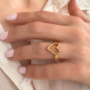 Chunky Gold Heart Ring: Adjustable Minimalist Pinky Ring