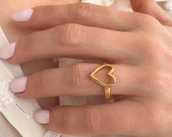 Anello a cuore in oro massiccio: anello mignolo minimalista regolabile, peltro placcato oro 24K