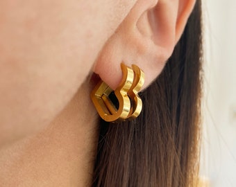 Gold Heart Hoop Earrings: Minimalist Huggie hoops, Boho Style romantic Jewelry