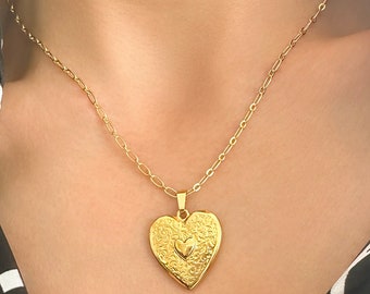 Grote gouden harthangerketting: 24 kt verguld messing, romantische Moederdagcadeaus, dikke bedelsieraden