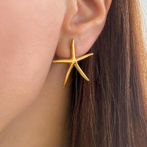 Chunky Gold Starfish Earrings: 24K Gold Plated Summer Jewelry
