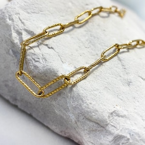 24K Gold Paperclip Chain Necklace: Handmade Stainless Steel Link Choker